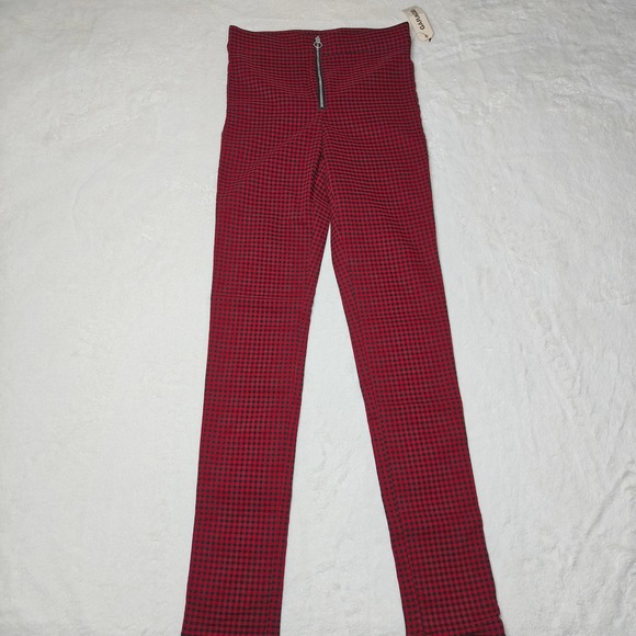 Garage Pants - GARAGE Womens Pants Red Gingham Plaid Zip Front High Waist Leggings‎ Size Small